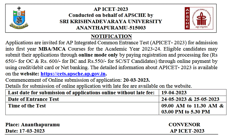 Ap Icet 2023 Notification Manabadi™ 